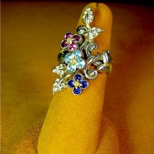 BARBARA BIXBY GEMSTONE FLOWER RING SIZE 7 LEAVES BRANCH Rhodolite Iolite Topaz
